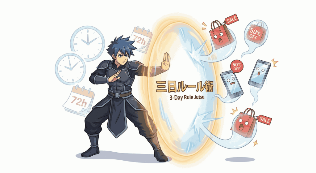 Deploy the Anti-Impulse Shield (3-Day Rule Jutsu)